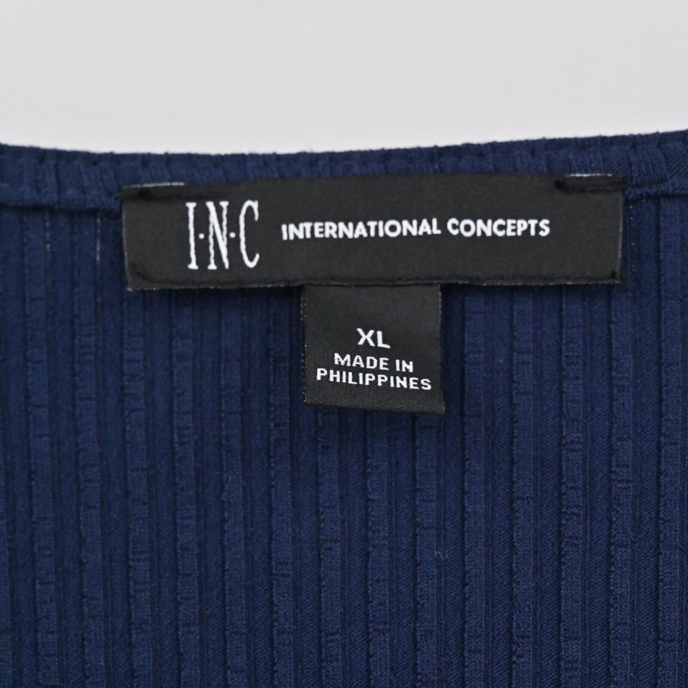 NEW INC INTERNATIONAL CONCEPTS Womens Navy Ribbed Puff Sleeve Top V-Neck Size XL - Picture 8 of 10